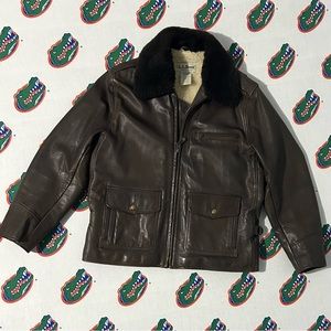 Mens Vintage L.L Bean Flying Tiger Genuine Leather Bomber Jacket 90's (MEDIUM)